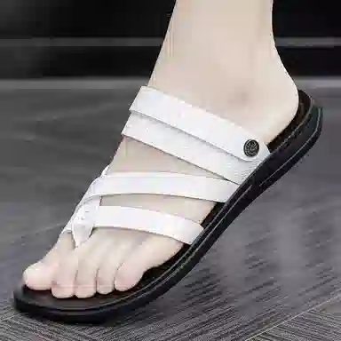 潮泽 休闲舒适简约通勤时尚 橡胶底 车缝线 防磨人字拖鞋 男款