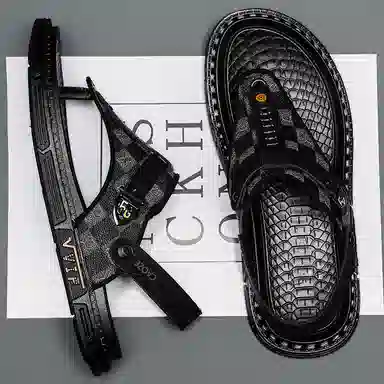 潮泽 开车两用 橡胶底 车缝线 防臭防磨防滑人字拖鞋 男款