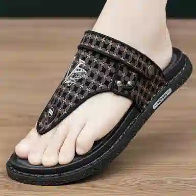 潮泽 百搭时尚潮流 车缝线 防磨人字拖鞋 男款