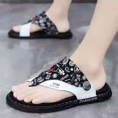 潮泽 潮流经典休闲 橡胶底 车缝线 防臭防磨防滑速干人字拖鞋 男款