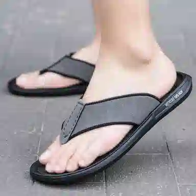 潮泽 简约时尚 车缝线 防磨防滑速干人字拖鞋 男款