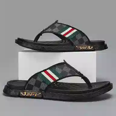 潮泽 百搭速干休闲通勤 橡胶底 车缝线 防磨人字拖鞋 男款