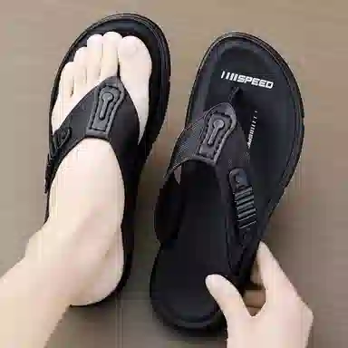 潮泽 舒适简约耐看 橡胶底 车缝线 速干人字拖鞋 男款