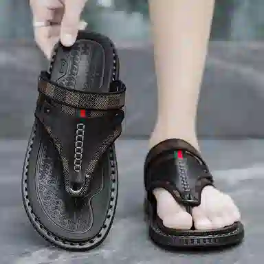 潮泽 休闲时尚 防磨防滑人字拖鞋 男款