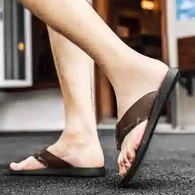 潮泽 潮流通勤百搭简约 车缝线 速干人字拖鞋 男款