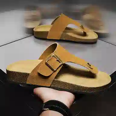 潮泽 舒适简约通勤时尚 橡胶底 车缝线 防磨人字拖鞋 男款