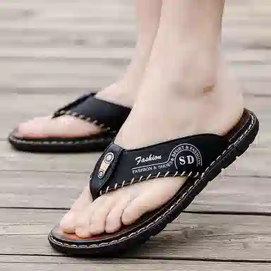 潮泽 潮流时尚 车缝线 防磨人字拖鞋 男款