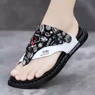 潮泽 潮流经典休闲 橡胶底 车缝线 防臭防磨防滑速干人字拖鞋 男款