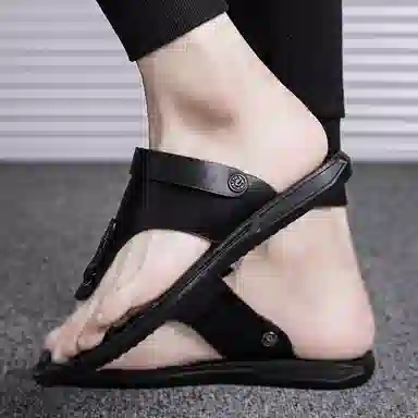 潮泽 舒适简约通勤户外时尚 橡胶底 车缝线 防滑人字拖鞋 男款