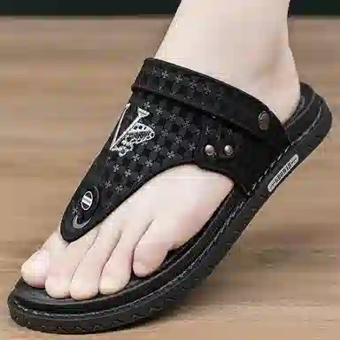 潮泽 百搭时尚潮流 车缝线 防磨人字拖鞋 男款