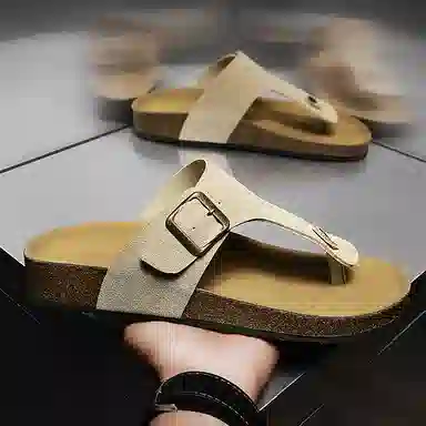 潮泽 舒适简约通勤时尚 橡胶底 车缝线 防磨人字拖鞋 男款