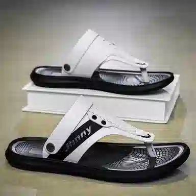 潮泽 简约百搭 舒适日常 车缝线 防臭防磨防滑速干人字拖鞋 男款