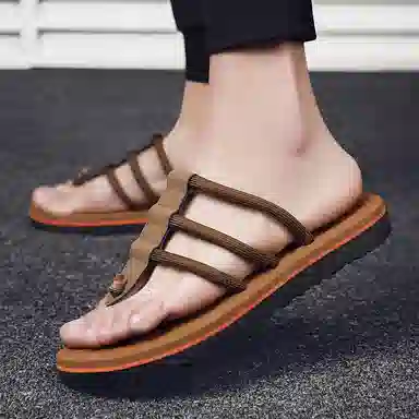 潮泽 潮流时尚 橡胶底 防磨人字拖鞋 男款