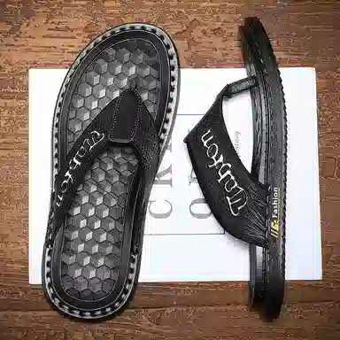 潮泽 简约百搭 车缝线 速干人字拖鞋 男款