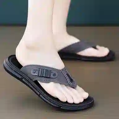 潮泽 舒适简约耐看 橡胶底 车缝线 速干人字拖鞋 男款