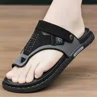 潮泽 简约通勤舒适户外 橡胶底 车缝线 防磨防滑人字拖鞋 男款