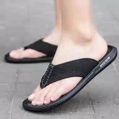 潮泽 简约时尚 车缝线 防磨防滑速干人字拖鞋 男款