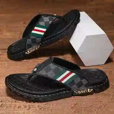 潮泽 百搭速干休闲通勤 橡胶底 车缝线 防磨人字拖鞋 男款