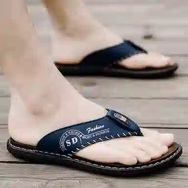 潮泽 潮流时尚 车缝线 防磨人字拖鞋 男款