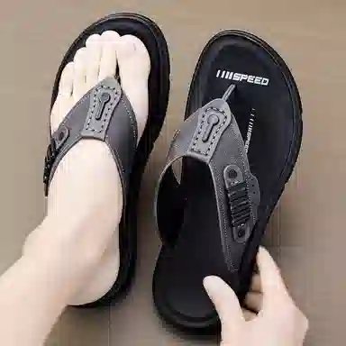 潮泽 舒适简约耐看 橡胶底 车缝线 速干人字拖鞋 男款