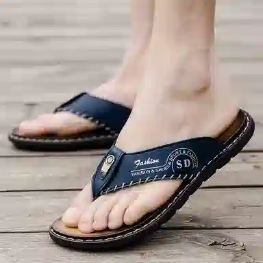潮泽 潮流时尚 车缝线 防磨人字拖鞋 男款