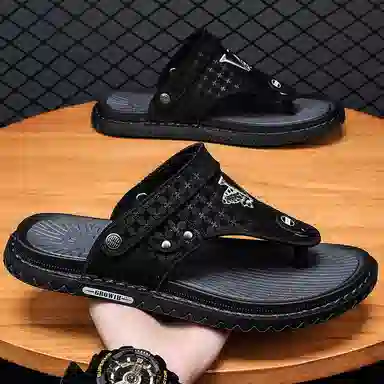 潮泽 百搭时尚潮流 车缝线 防磨人字拖鞋 男款