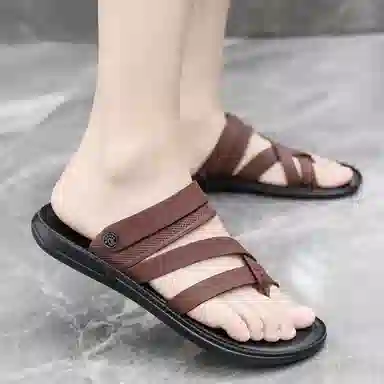 潮泽 休闲舒适简约通勤时尚 橡胶底 车缝线 防磨人字拖鞋 男款