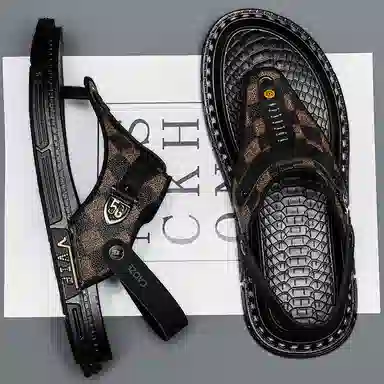 潮泽 开车两用 橡胶底 车缝线 防臭防磨防滑人字拖鞋 男款