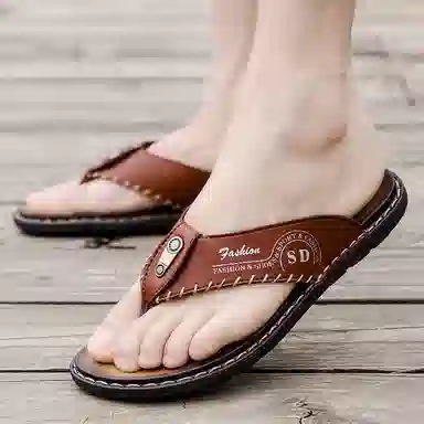 潮泽 潮流时尚 车缝线 防磨人字拖鞋 男款