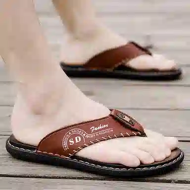 潮泽 潮流时尚 车缝线 防磨人字拖鞋 男款