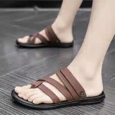 潮泽 休闲舒适简约通勤时尚 橡胶底 车缝线 防磨人字拖鞋 男款