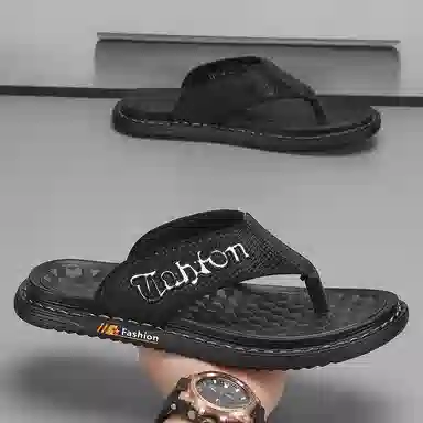 潮泽 简约百搭 车缝线 速干人字拖鞋 男款