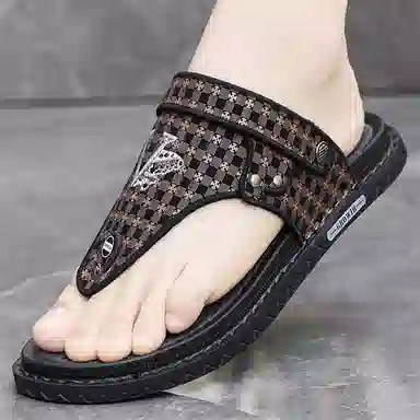 潮泽 百搭时尚潮流 车缝线 防磨人字拖鞋 男款