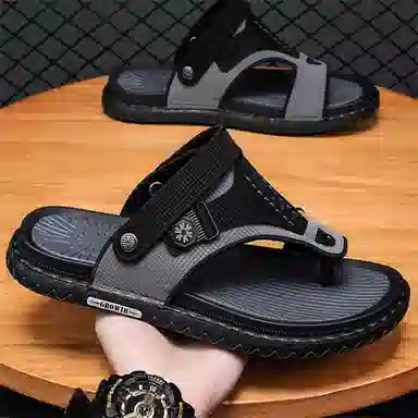 潮泽 简约通勤舒适户外 橡胶底 车缝线 防磨防滑人字拖鞋 男款