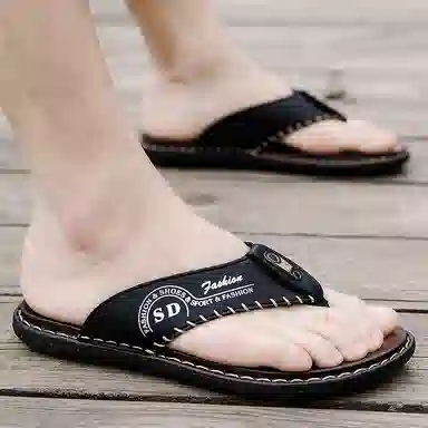 潮泽 潮流时尚 车缝线 防磨人字拖鞋 男款