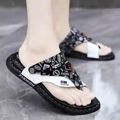 潮泽 潮流经典休闲 橡胶底 车缝线 防臭防磨防滑速干人字拖鞋 男款