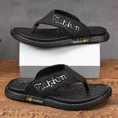 潮泽 简约百搭 车缝线 速干人字拖鞋 男款