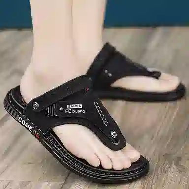 潮泽 通勤简约舒适户外 橡胶底 车缝线 防磨防滑人字拖鞋 男款