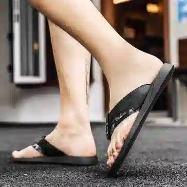 潮泽 潮流通勤百搭简约 车缝线 速干人字拖鞋 男款