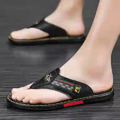 潮泽 潮流 橡胶底 车缝线 速干人字拖鞋 男款