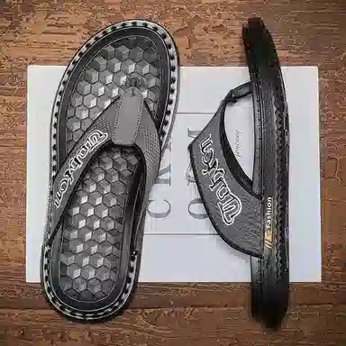 潮泽 简约百搭 车缝线 速干人字拖鞋 男款