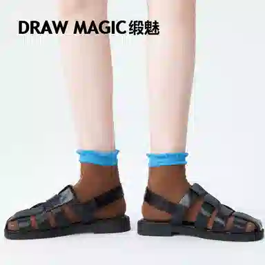 缎魅 撞色花边泡泡口中短袜 女款