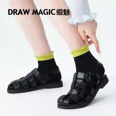 缎魅 撞色花边泡泡口中短袜 女款