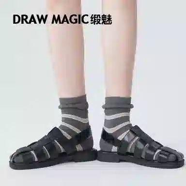 缎魅 舒适百搭复古条纹个性中筒袜 女款