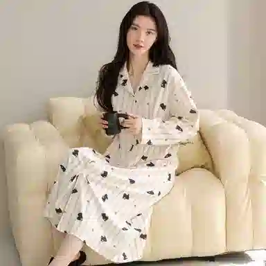 莫代尔 纯棉舒适轻柔亲肤细腻长袖裙时尚气质百搭个性简约家居裙睡裙 女款