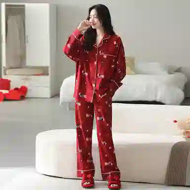 莫代尔 时尚百搭舒适柔软亲肤细腻长袖长裤家居服可外穿睡衣套装 男女同款