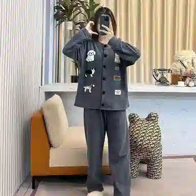 莫代尔 春秋季轻盈透气个性百搭舒适柔软亲肤细腻宽松长袖长裤家居服可外穿睡衣套装 女款