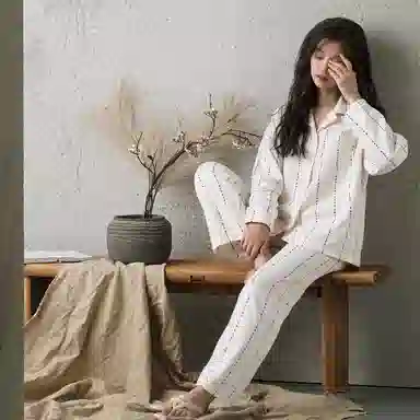 莫代尔 纯棉个性百搭简约翻领开衫休闲舒适亲肤透气长袖长裤家居服可外穿女士睡衣套装 女款