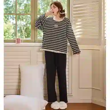 莫代尔 春秋开衫气质经典一体式免穿文胸清新家居服睡衣套装 女款