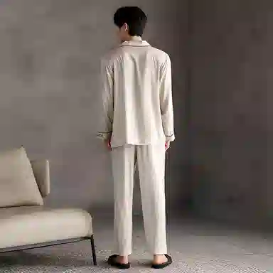 莫代尔 春秋季韩版休闲简约翻领开衫个性宽松无束缚家居服可外穿男士睡衣套装 男款